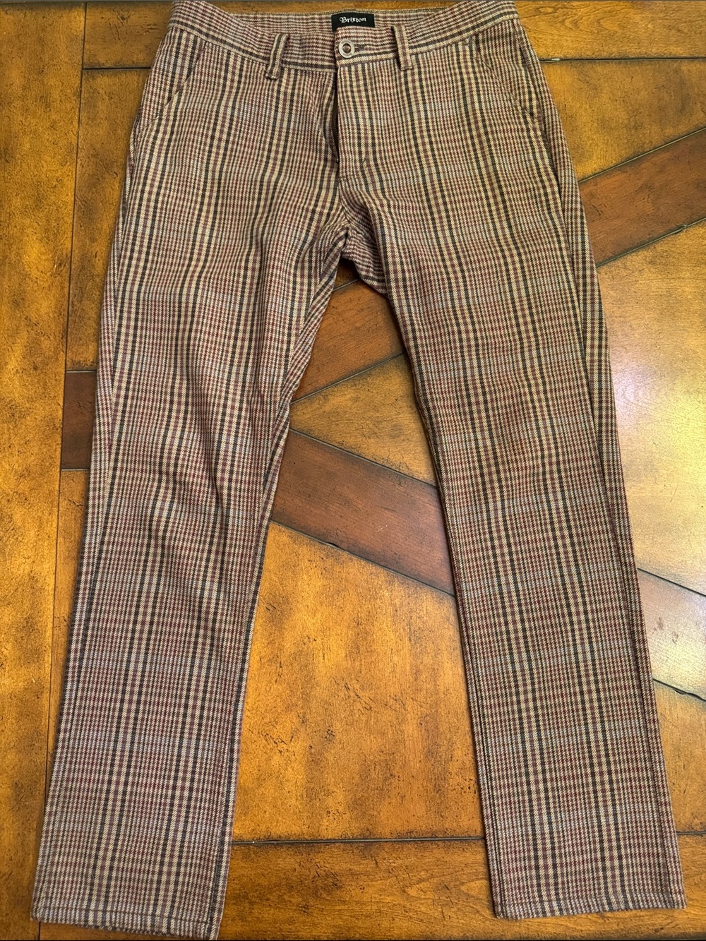 Brixton Tan and Brown Plaid Slim Dress Pants